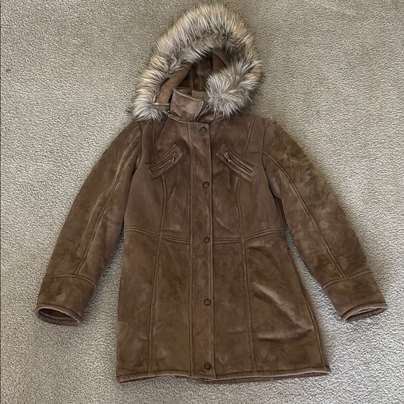 ESPRIT Women's Brown Faux Fur Hooded Coat size medium - Picture 1 of 10